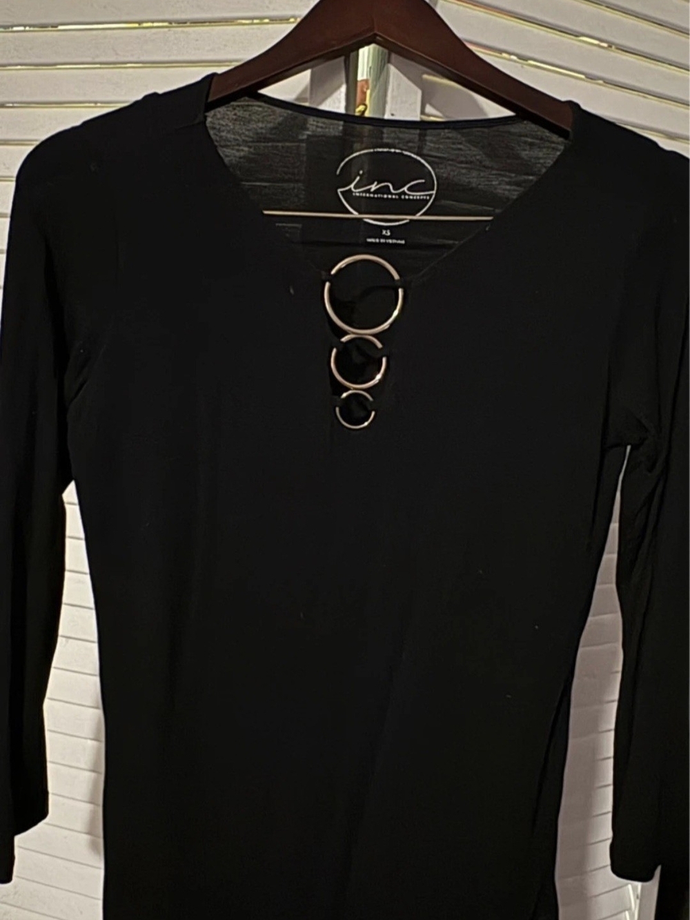 INC International Concepts Black Ring Detail Long Sleeve Tunic XS